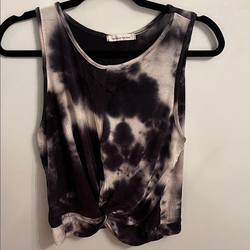 Caution To The Wind Black and White Twist Tank Top